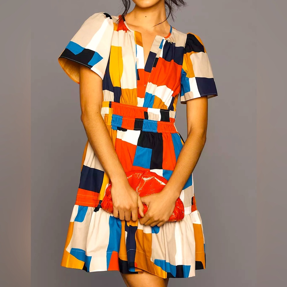 Anthropologie Somerset Mini Dress Novelty Square Print  NEW with tags
